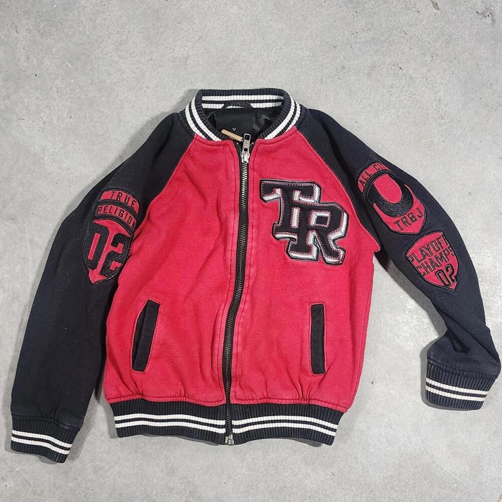 True Religion Red and Black Letterman Jacket Size 4T